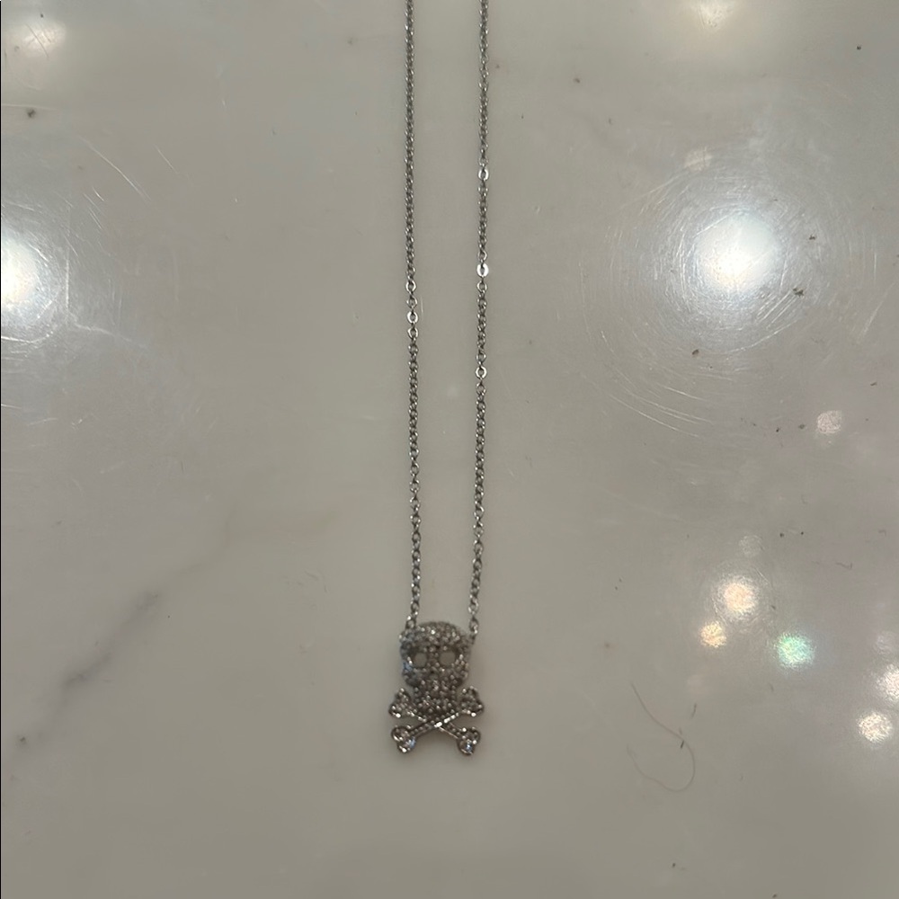 Nadri Skull Crystal Sterling Silver Necklace.